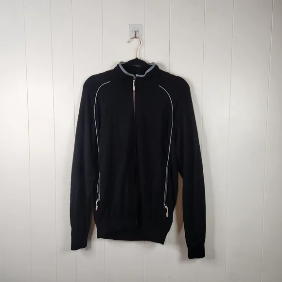 ERMENEGILDO ZEGNA 100% Wool Black Long Sleeve Full Zip Sweater Mens Size Medium - Picture 10 of 11
